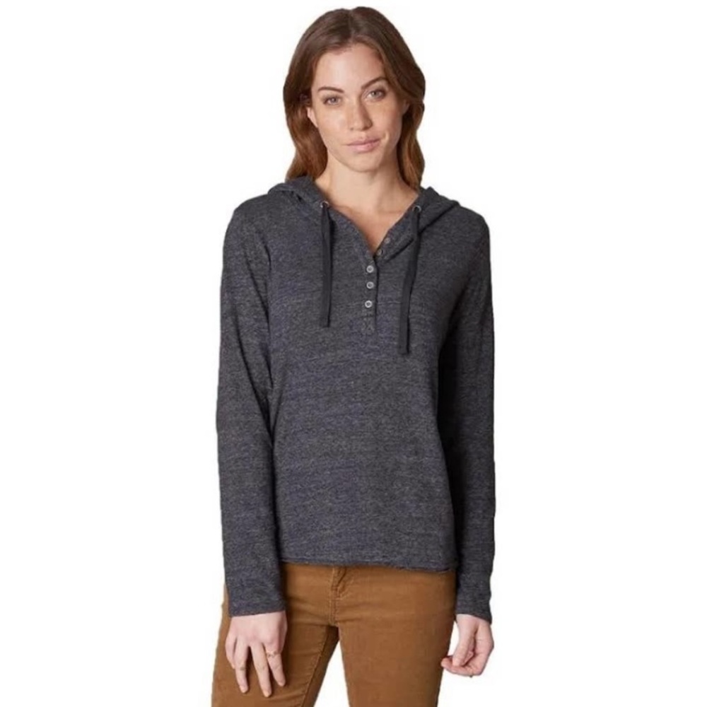 Prana hooded Henley sweater with velvet drawstring